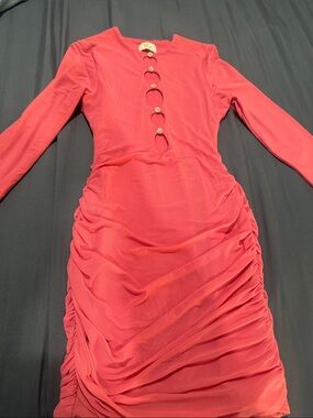 Oh Polly | Dresses | Oh Polly Sheer Embellished Long Sleeve Evening Gown In  Almond